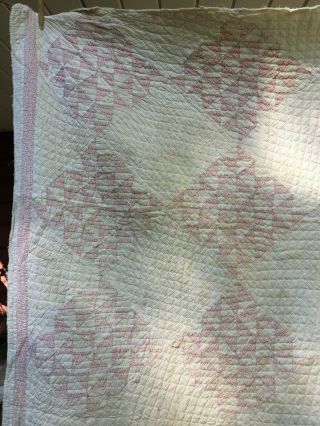 Vintage Hand Quilted Red And White Quilt 60 X 80 Inches 2