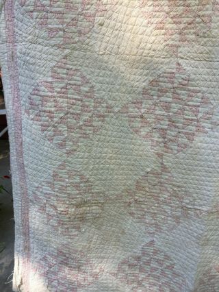 Vintage Hand Quilted Red And White Quilt 60 X 80 Inches 3