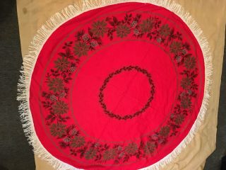 Vintage Christmas Tree Round Table Cloth Fringes