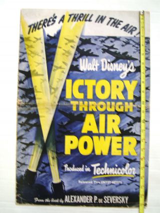 Scarce 1940s Wwii Home Front Walt Disney Victory Movie Poster Promotion