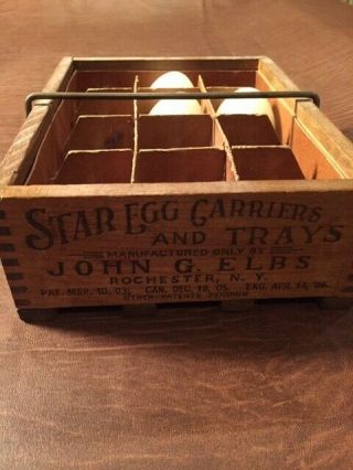 Antique 1903 Wooden Star Egg Crate Carriers & Trays John Elbs Ny Holds 12 Eggs