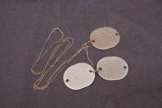 Authentic Ww2 Wwii Us Military Navy Usmc Dog Tags Set W/ Sterling Silver Chain