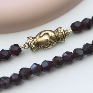 Antique Victorian 14k Gold Natural Garnet Hand Clasp Bead Necklace