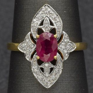 Vintage 18k Yellow Gold 1.  07 Ct Ruby & Diamond Cocktail Ring 4.  0 Grams Size 7