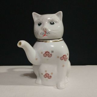 Vintage Lucky Cat Kitty Ceramic Floral Tea Pot 5.  5 " Unbranded