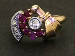 Vintage 14k Rose Gold 0.  77ct Diamond And Ruby Cocktail Ring Size 6.  75