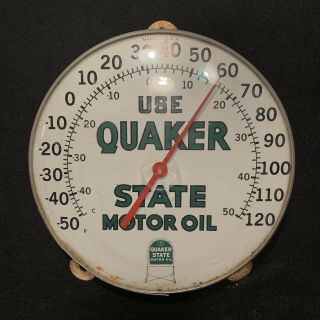 Vintage 1960s Quaker State Motor Oil Thermometer Sign