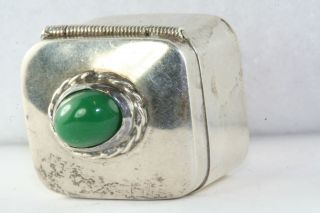 Vintage Mexican Sterling Silver Green Onyx Hinged Pill Box
