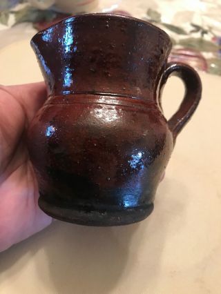 Rev War 18th Century Rare Small 3 1/2 Inch Size Redware Pitcher Incised