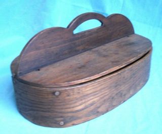 Antique 19th Century Shaker Double Lidded Bentwood Handled Cutlery Carrier
