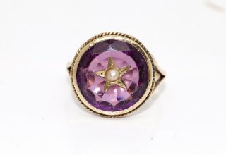 A Stunning Antique Victorian Edwardian 9ct Rose Gold Amethyst & Pearl Star Ring