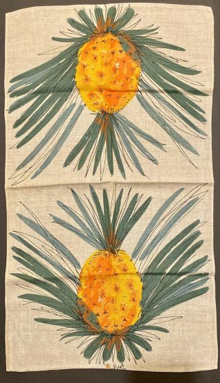 Vtg Mid Century Vera Neumann Linen Kitchen Tea Towel Pineapple