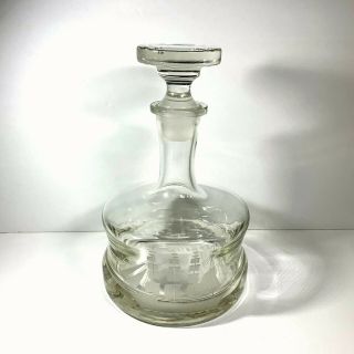 Vintage Etched Glass Clipper Ship Decanter With Stopper Heavy Crystal Sailing