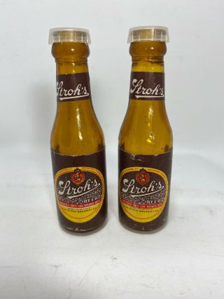 Vintage Stroh’s Beer Glass Salt & Pepper Shakers Barware Memorabilia