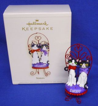 Hallmark Ornament Sisters 2006 Black And White Kitty Cats On Metal Back Chair