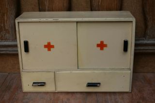 Primitive Antique Wooden Medical Cabinet Wall Chest Cabinet Farmhouse Rustic 50s