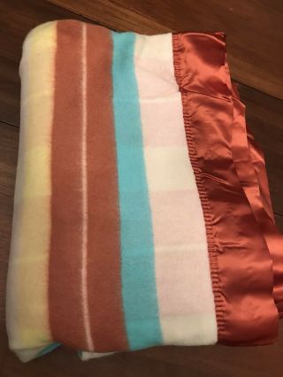 Vintage Soft Cotton Striped Camp Blanket 76x85 3