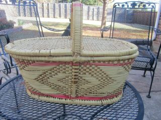 Vintage Woven Picnic Basket With Handle - Opens Two Ways