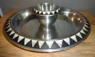Vintage Towle Silversmith Inlay Mother Of Pearl & Black Bakelite Chip Dip Tray