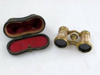 Antique French Lemaire Mother - Of - Pearl Opera Glasses C 1900’s W/ Leather Case