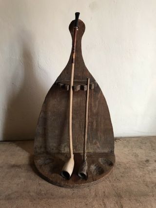 Rare Old Antique Wooden Hanging Pipe Holder Rack Handmade Patina Aafa