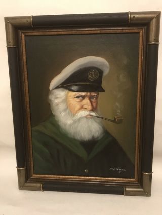 Vtg Listed Artist David Pelbam Painting Sea Captain Oil On Canvas Portrait