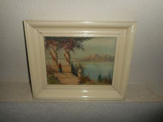 Old Oil Painting,  { Coast Landscape With A Woman And Sailboats,  Is Signed }.