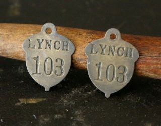 2 Brass Tags Antique Numbers Locker Lynch Box Brass Hotel Door Restroom Key Tags