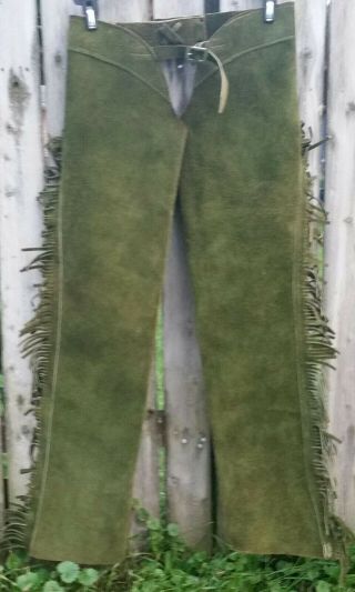 Vintage Green Suede Leather Cowboy Chap - Parel By Gerald Roberts