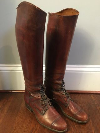 Vintage Antique Brown Leather Riding Boots Lace Up Equestrian