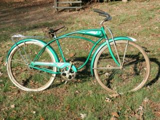 Vintage 8 - 1961 Candy Apple Green Schwinn Streamliner Horn Tank Bicycle