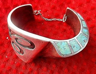 Fantastic Mid 1900s Sterling Silver & Turquoise Cuff Bracelet