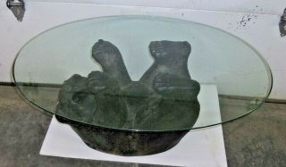 Vintage Figural Black Bear Glass Topped Oval Table 15 1/2 " Tall X 36 " X 28 "
