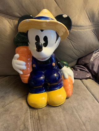 Vintage Disney Farmer Mickey Mouse With Carrots Cookie Jar