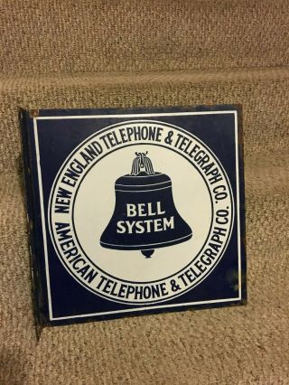 Vintage Porcelain Two Sided Bell Telephone & Telegraph Sign