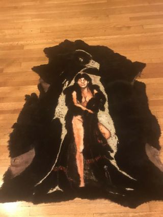 Large Vintage Hand Painted Native American Woman On An Animal Hide