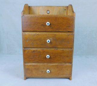 Antique Oak Four Drawer Spice Cabinet Box - Finish - Drawer Dividers