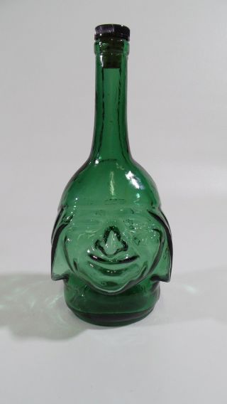Ranuzzi Green Glass Inca Man Head Bottle Lima Peru Bar Man Cave Decor Vintage