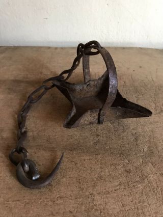 Large Early Antique Hand Forged Iron Hanging Betty Grease Lamp Lighting Aafa