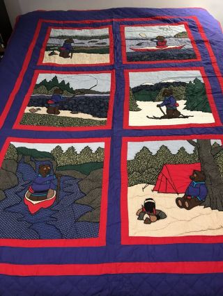 Vtg Ll Bean Quilt Hand Quilted Appliquéd Twin Size L.  L.  Bear Outdoors 1990s