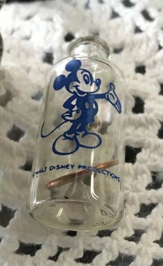 Disney - Vintage Mickey Mouse Walt Disney Productions Penny In A Bottle Cork Too