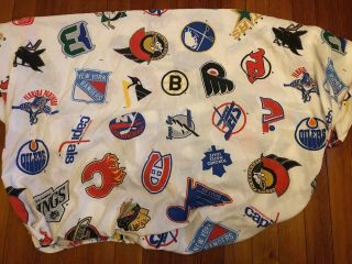 Vintage 90s Springs Nhl Hockey Teams Logos Twin Size Fitted Sheet Usa Made
