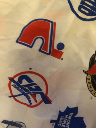 Vintage 90s Springs NHL Hockey Teams Logos Twin Size Fitted Sheet USA Made 2