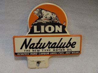 Vintage Lion Naturalube Motor Oil Metal Advertising License Plate Topper