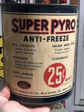Early Vintage 1 Gallon Pyro Anti - Freeze Oil Can.  Rare Can.  Farm.  Can