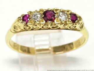 Vintage 18k Gold Natural Ruby Fine Diamond Ring Ladies Large Size Band 11.  25