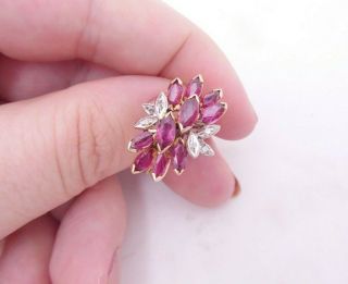 18ct Gold Ruby Diamond Ring,  Cluster Large Art Deco Deisgn