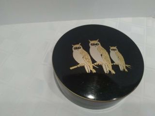 Vintage Black And Gold Handcrafted Otagiri Coasters Set Of 6 With Owls