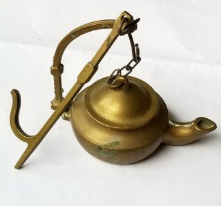 Antique Brass Whale Oil Betty Lamp,  19th Century Early Primitive Lighting Z72