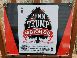 Large Old 1936 Penn Trump Motor Oil Porcelain Gas Station Advertising Sign